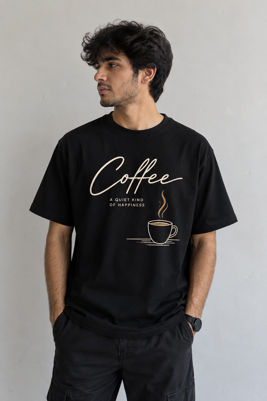 ATLAIRE Coffee Regular Fit T-Shirt | Minimalist “A Quiet Kind of Happiness” Graphic Tee