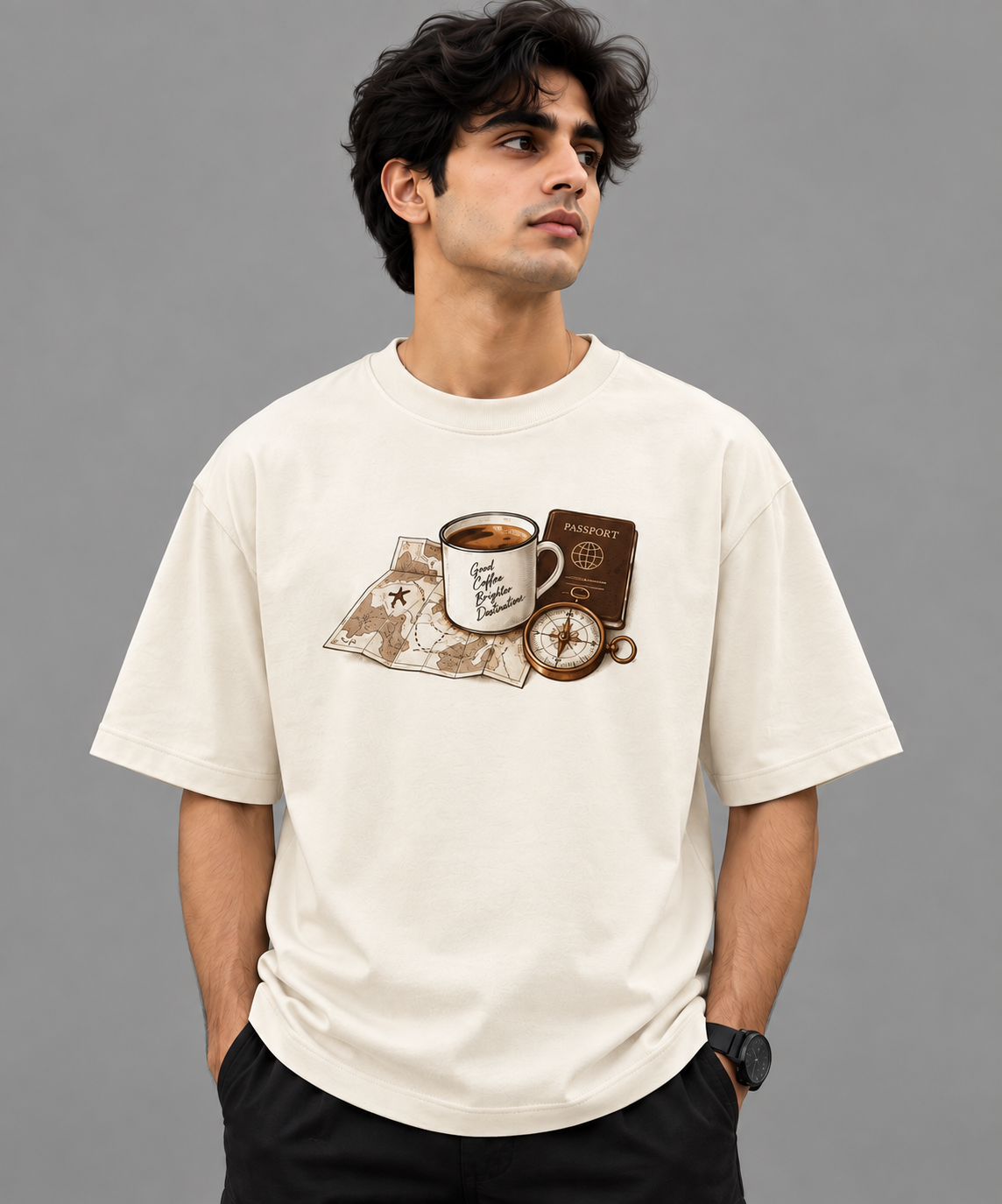 Coffee Miles Oversized T-Shirt – 240 GSM Premium Cotton