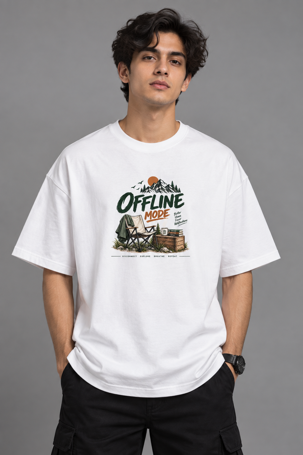 Offline Mode Oversized T-Shirt | 240 GSM Premium Cotton | Unisex Streetwear Tee